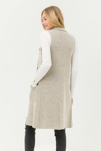 Sleeveless Long Cardigan Vest - Oatmeal