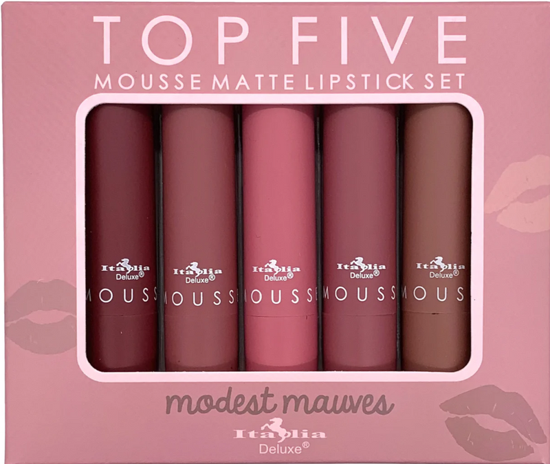 MODEST MAUVE Top Five Mousse Matte Lipstick Set - Italia Deluxe