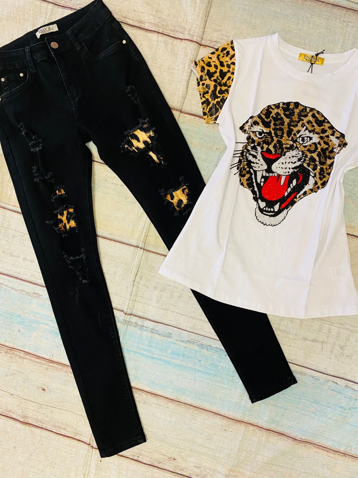 Animal Print Patch Jeans - High Waist Ollyz by Vinizbena Jeans GJ5782-B6