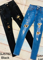 GJ5782 Animal Print Patch Jeans - High Waist Vinizbena Jeans