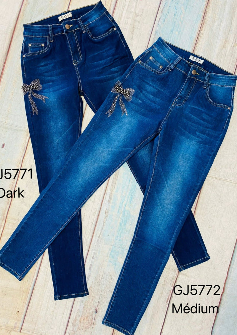 GJ5771 Bow Jeans- High Waist OLLY Z